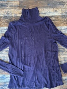 Eileen Fisher Burgundy Turtleneck Top S/P Long Sleeve Lightweight Knit Classic